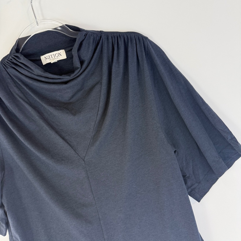Nation Los Angeles Lara Cowl Neck Tee Women XS 2025 Navy Boxy Draped Top